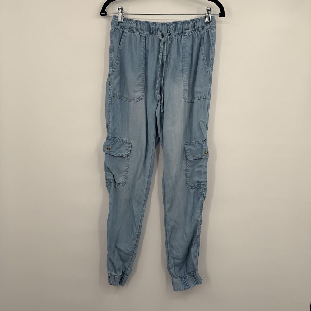 C&C California Pants Womens XS Blue Chambray Jogger Drawstring Elastic Waist